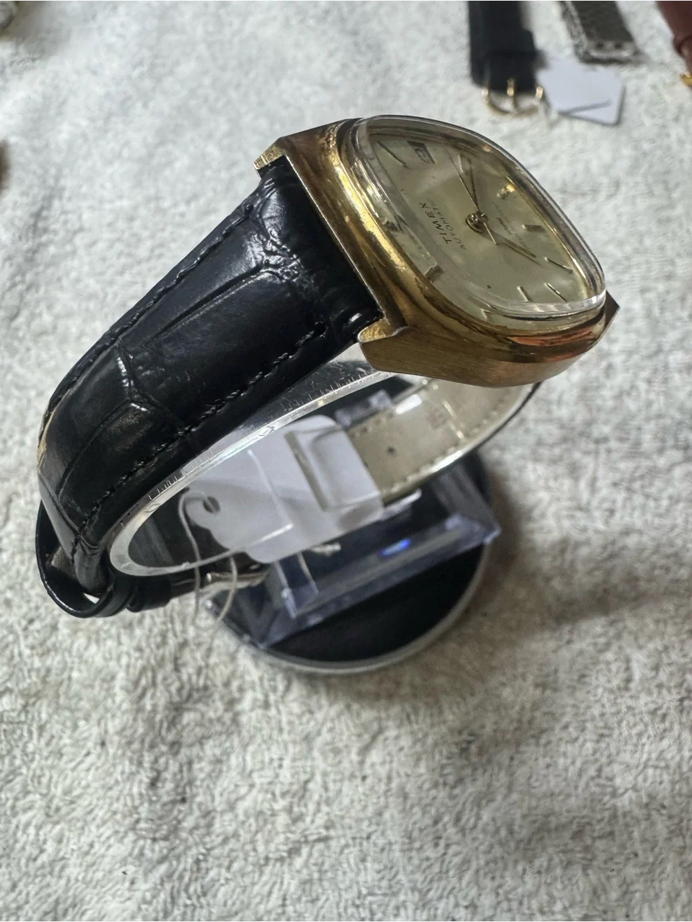 Timex Gold-Tone Case Cream Dial Automatic Watch with Black Strap